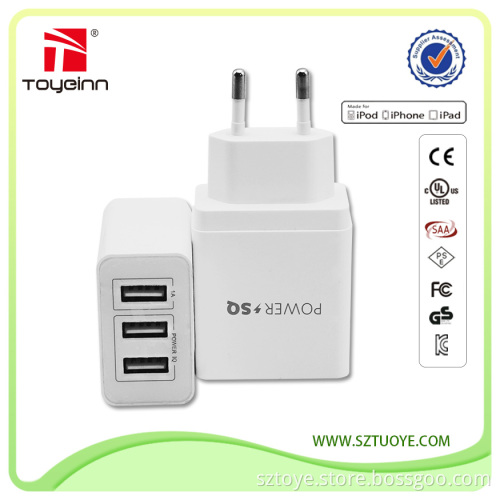 GS/CE/ROHS Apporved 5V 3400MA 3 Port EU USB Charger